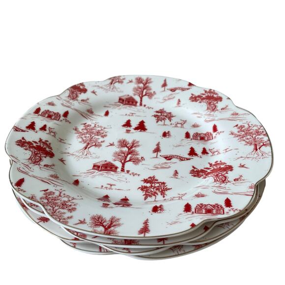 Grace Teaware Christmas Porcelain Salad Plates 8in Set of 4 Holiday Red & White - Picture 5 of 16